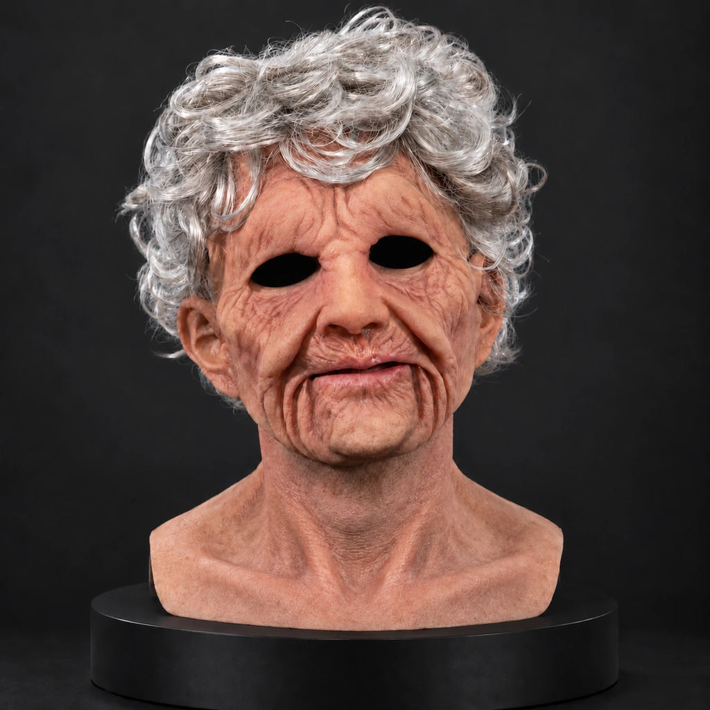 Beloved Elderly Grandmother Silicone Mask with Curly Hair